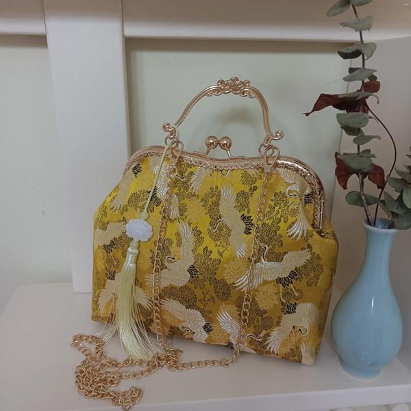 Bolsos de hombro Vintage Japan Style Flowers Bag China Mother Lock Shell Bolsos de mujer carteras Cadena Dama Mujer Crossbody
