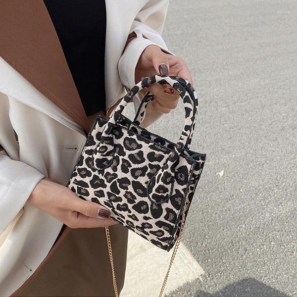 Bolsos de hombro con estampado de leopardo Vintage para mujer, bandolera pequeña con asa superior, bandolera de lana para invierno