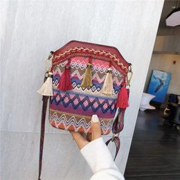 Sacs à bandoulière Vintage National pour femmes, sac à pompon ethnique tissé à la main, bandoulière Hippie pour dames, petit sac à main 4 couleurs