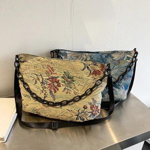 Sacs à bandouliers Vintage Femmes Paint à huile toile Jacquard Messenger Sac décontracté pour femmes acryliques Chaîne de grande capacité