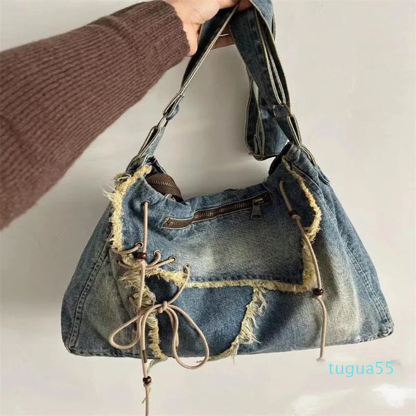 Bolsos de hombro vaqueros lavados, bolsos informales para mujer, bolso de compras Vintage de gran capacidad para estudiantes suaves, bolsos de mano para mujer