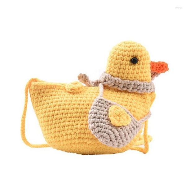 Sacs à bandoulières Weysfor Bagwomen Fashion Woolen Tricoting Handmade Crossbody Femmes Lovely Duck Purse Phone Bag Mini Bolso Muje
