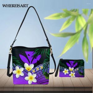 Sacs à bandouliers où est le gradient de plumeria tribal polynésien rétro Polynésien Plumeria 3D Sac à main pour femmes Sac de voyage de voyage féminin avec portefeuille