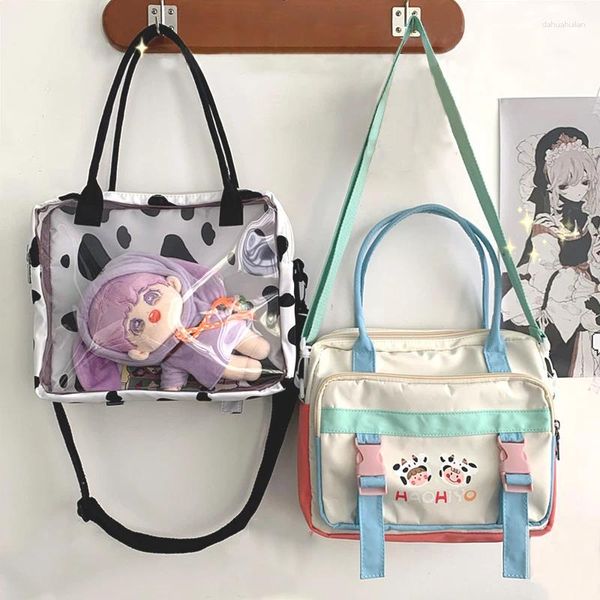 Bolsos de hombro para mujer 2024, bolso de mano de nailon Kawaii para chica, bolso de compras impermeable de PVC, bolsos cruzados con estampado de vaca de dibujos animados bonitos