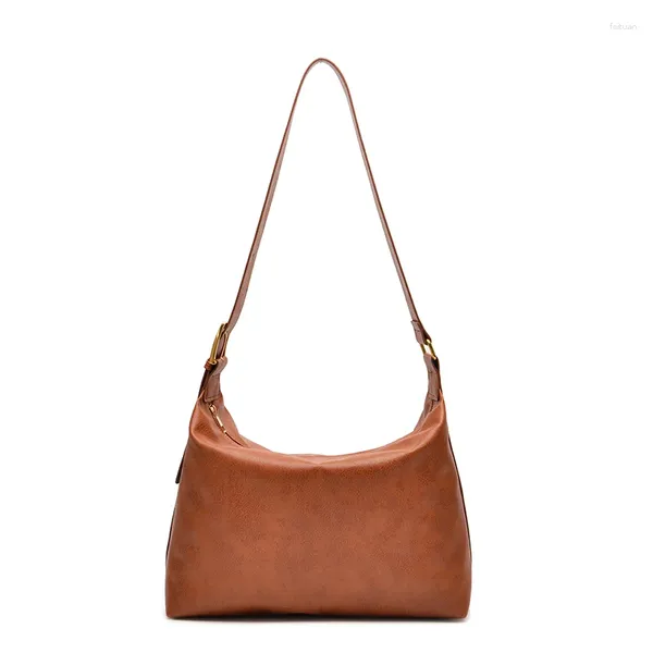 Bolsos de hombro Bolso de cubo con bolsillos con cremallera para mujer Bolsos cruzados de cuero con cera de aceite de PU retro