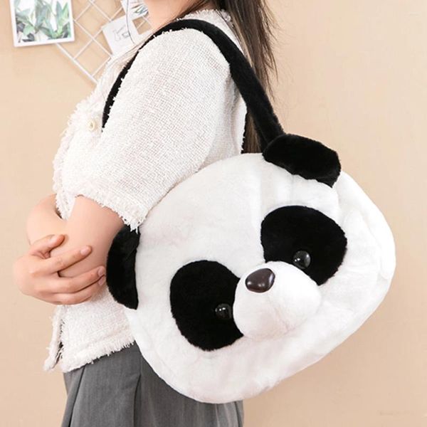 Bolsos de hombro bolso de mujer negro blanco lindo Panda de dibujos animados bandolera con cremallera bolso suave y cómodo juguete de peluche para regalo para niña