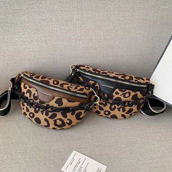 Bolsos de hombro para mujer, bolso informal para vacaciones, cruzado en el pecho, patrón de leopardo, cremallera en la cintura, marca de media luna, riñonera de lujo