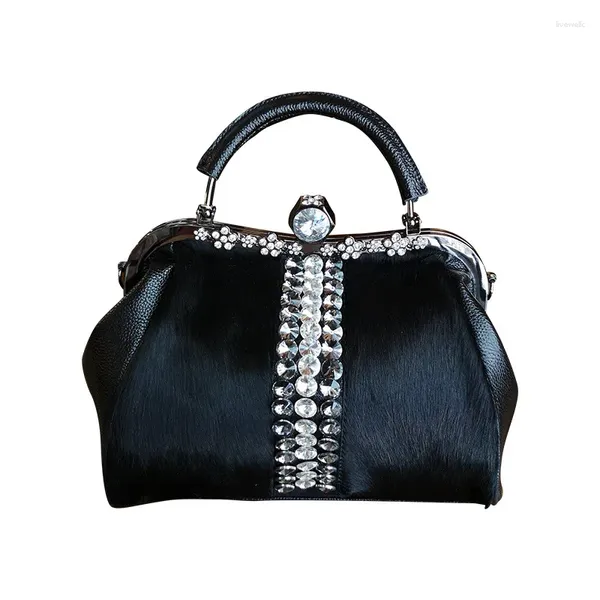 Sacs à bandoulière Femmes Sac Designer Sac à main 2024 Shopper Bourse Fashion Casual Horse Hair Strass Fleur Véritable Cuir Bandoulière