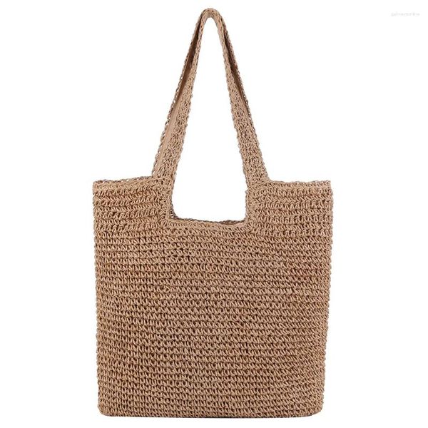 Bolsos de hombro para mujer, bolsos tejidos a mano de verano, cuerda de papel de gran capacidad, bolsos de mano informales simples a la moda hechos a mano