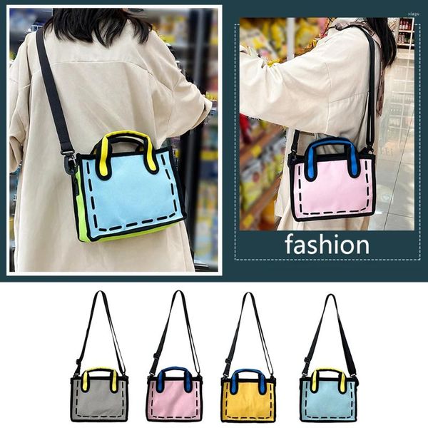 Bolsos de hombro para mujer, bolso informal, bandolera 2D, novedad de verano, colores contrastantes, correas ajustables a la moda, bolso con dibujo 3D