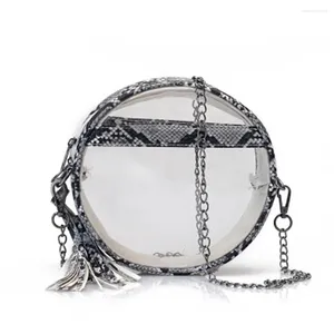 Bolsas para el hombro Mujeres Clear Snakinskin Patrón Crossbody Bags Bolso redondo de bolso transparente con Tassel Sale-wt