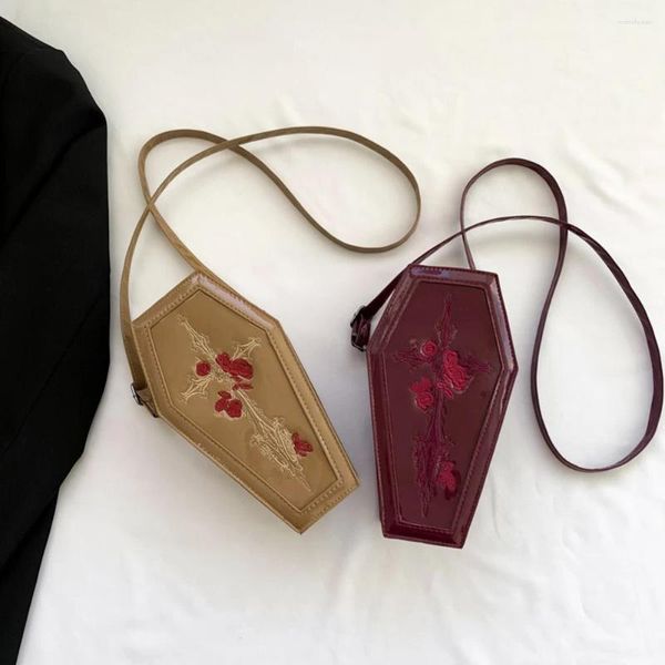 Bolsos de hombro para mujer, cartera de ataúd, bolso cruzado gótico de dibujos animados, bolsa rosa versátil, regalo informal de Halloween
