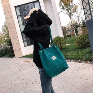 Schoudertassen Dames Corduroy Tas Dames Casual Eco Tote Handtas Opvouwbare herbruikbare boodschappentas Vrouwelijk katoenen canvas Doekzakje