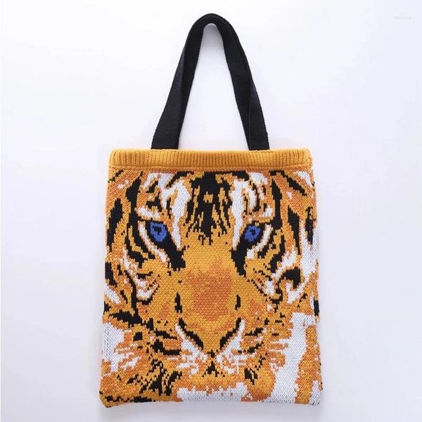 Bolsos de hombro Mujeres Crochet Tiger Patrón bolso de bolsas Femenina de moda casual Calidad de la calle de la calle