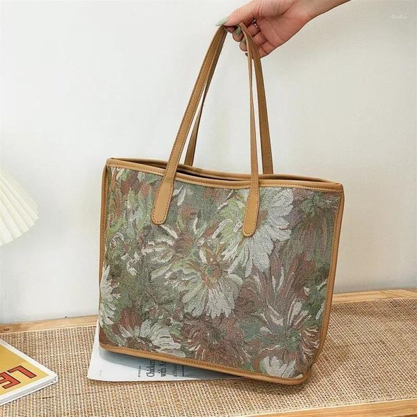 Bolsos de hombro Bolso cruzado para mujer Totes de alta calidad Bolsos de lona de lujo para mujer Bolso con patrón de flores bordado estereoscópico para mujer