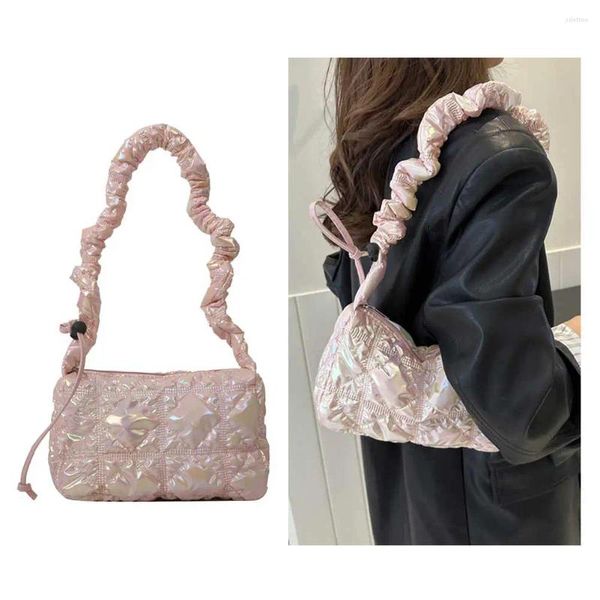 Bolsos de hombro Mujeres Abajo Hobo Bolsa Versátil Nube Pleatd Cordón Acolchado Crossbody Chica Elegante Monedero