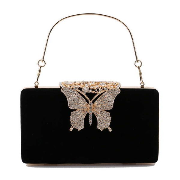 Bolsos de hombro Mujer Noche Mariposa Día dorado Embrague Cadena de diamantes de imitación Fiesta Holdr Bolsos para dama de moda Monedero 230426