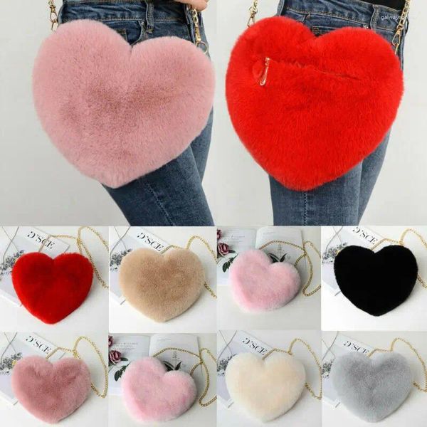 Bolsos de hombro para mujer, bolso en forma de corazón a la moda, cadena femenina, mensajero de felpa, bolso cruzado de amor para mujer