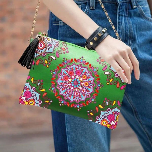 Bolsos de hombro para mujeres bolso de cadena de cuero con tapa de pintura de diamantes de imitación mensajero cruzado de bricolaje