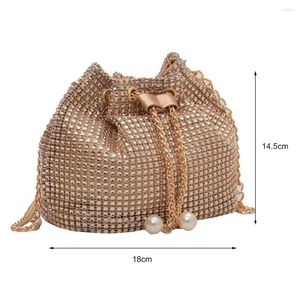 Bolsos de hombro Mujeres Bolsa de bolsillo brillante Color sólido Dímo diámetro Ringelón Sling Purso Drawstring Bling Bucket Femenina Femenina