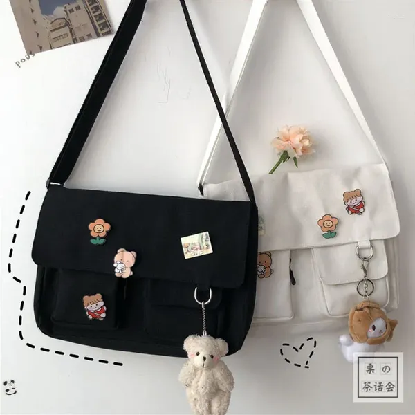 Bolsos de hombro para mujer, bolso cruzado Kawaii para dinero, bolso informal sencillo estampado, bolsa para niñas, bolso de lona con Cruz Diagonal, estilo Preppy