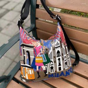 Schoudertassen vrouwen lederen patchwork borduurwerk portemonnee cross body messenger tas braccialini stijl cartoon milan meisje