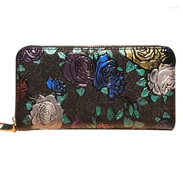 Sacs à bandoulières Femmes Long Portefeuille Véritine Vérite en cuir 3D Rose Rose Dragonfly Butterfly Sac d'embrayage grande capacité Hangage de luxe à fermeture éclair