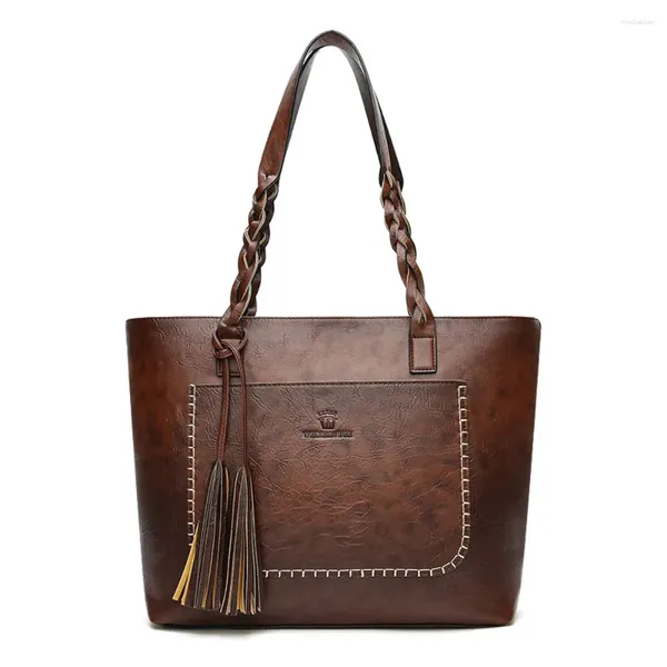 Sacs à bandouliers Femmes Luxury Sacs à main de la mode Fashion Caussal Fall Cuir Fringe Racs et Retro Tassel Shopper Tote