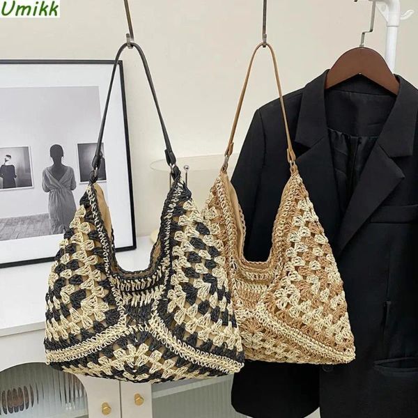 Bolsos de hombro para mujeres bolsas de almacenamiento de malla extra de tejido de paja de paja