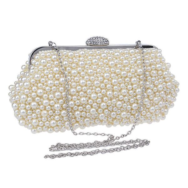 Bolsos de hombro Mujer Messenger Beaded Vintage Evening Imitación Pearl Shell Diamonds Clutch para boda 230426