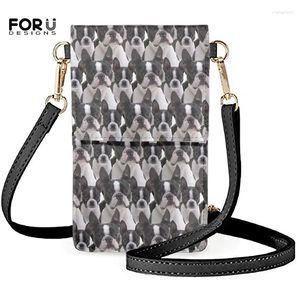 Schoudertassen vrouwen mini crossbody Boston terrier geprinte pu lederen telefoon zakje kaart kaart portemonnee duurzame messenger tas voor iPhone 13