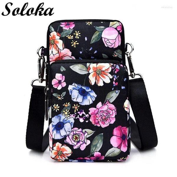 Bolsos de hombro para mujer, bolso para teléfono móvil, Mini bolsa tipo mensajero de nailon con estampado Floral, billeteras de almacenamiento deportivo, monedero con brazo de tres capas