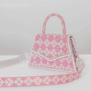 Schoudertassen vrouwen geruite strass handtassen ontwerper chic kristal messenger dames boetiek trapezoïde koppelingsporta trending 230426