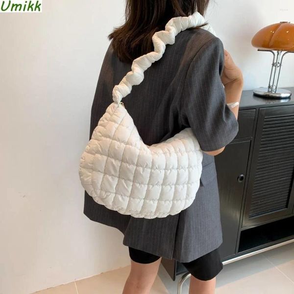 Bolsos de hombro para mujer, bolsos de nube plisados, bolso de mano acolchado a cuadros, bolso de mano de algodón espacial a la moda, bolso de mano de gran capacidad, Crossbady