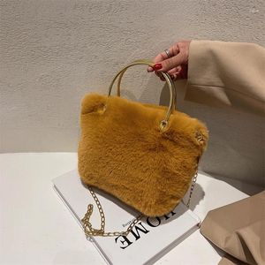 Sacs à bandoulière en peluche pour femmes, sac à bandoulière avec chaîne, fourre-tout Beige de styliste de qualité, couleur unie, messager de luxe