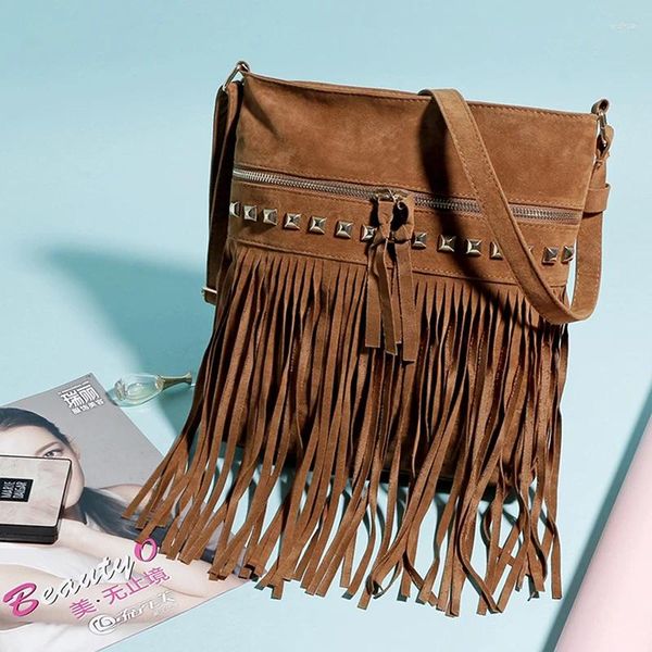 Sacs à bandoulières Femmes Pu en cuir Pu Feme Feme Crossbody Fringe Fringe Tassel Messenger Herald