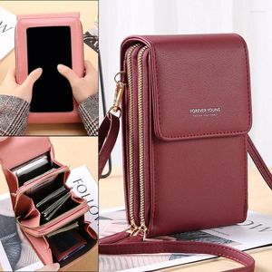 Bolsos de hombro de piel sintética para mujer, bolso femenino de moda coreana, pequeño, multifunción, con Clips para tarjetas de teléfono, bolso de colegiala