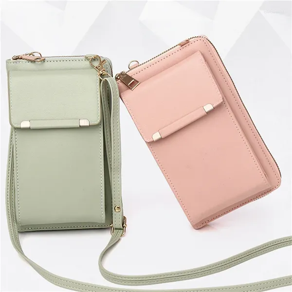 Bolsos de hombro para mujer, monederos de Color caramelo, bolso con correa de cuero PU, tarjeteros para teléfono móvil, cartera, bolso con bolsillos para niñas