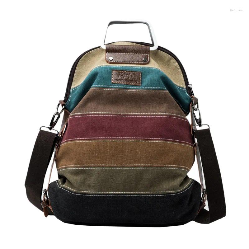 Axelväskor kvinnors ryggsäck damer messenger canvas väska multifunktionell kontrast sömmar handväska