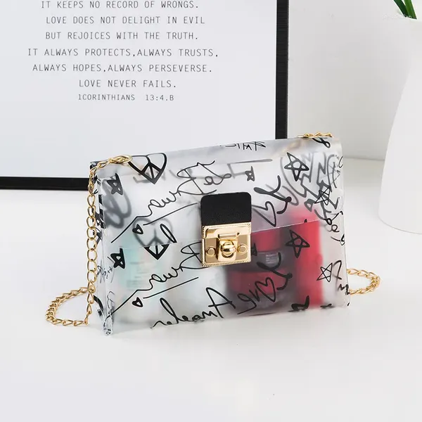 Bolsos de hombro Bolsa de mensajero para mujeres 2024 Verano coreano Corea imprimida Jelly pequeña Puga cuadrada pequeña Graffiti de moda de moda