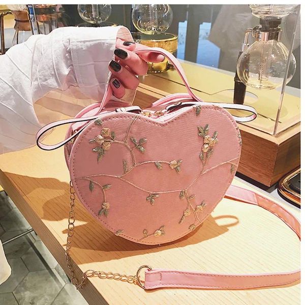 Bolsos de hombro para mujer, bolso transparente con forma de corazón de melocotón, moda de encaje, creativo coreano, cruzado, bolsos pequeños de cuero para mujer, bolso de gelatina 2023