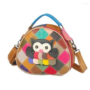 Sacs à bandoulins Small Hand Tote de la main en cuir authentique 2024 dames Été Animal Bird Patchwork Brand Colorful Crossbody Messenger Sac