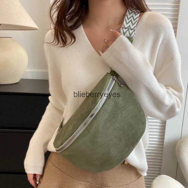 Bolsos de hombro cintura de gamuza para mujeres euro-america estilo sólido sólido sencillo diseñador de lujo bolso de cofre con correa ancha Fanny PackblieBerryEyes