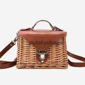 Bolsos de hombro Bolsos tejidos para mujer de cuero cuadrado Bali Island Str bolso cruzado para mujer bolsos de hombro bolsa de verano femininastylishyslbags