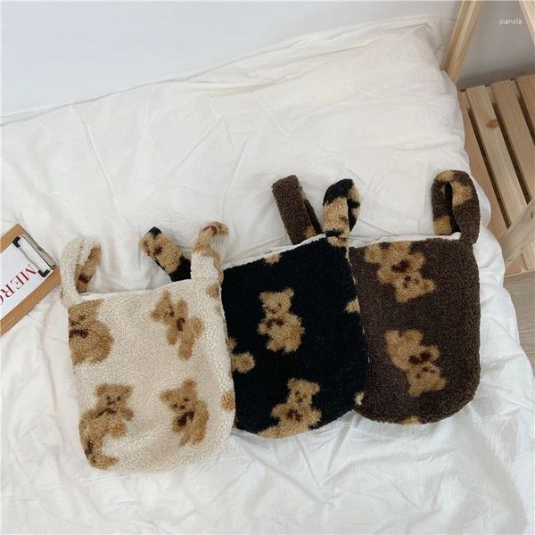 Sacs à bandoulières Femmes Small Small Tote Tote Simple Fluffy Child Tyne Lamb Agneau comme Sac de maquillage en tissu Filles Mignon Cartoon Canvas Bourse