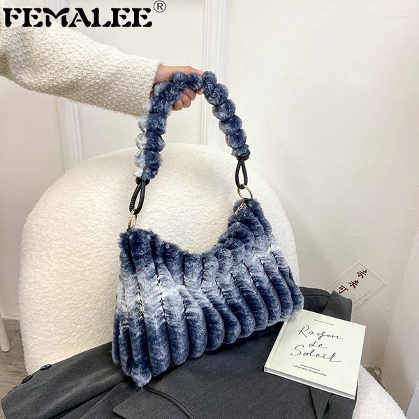 Sacs à bandoulière en peluche douce pour femmes, fausse fourrure rayée, petit sac de voyage d'hiver, fourre-tout chaud et moelleux, pochette de fête