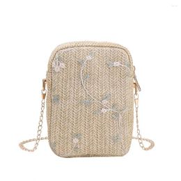 Bolsas para el hombro Mujeres Bolsas de paja Crossodos Coloson de cremallera Mini Cadena de plantas Cadena de flores Playa de verano femenino