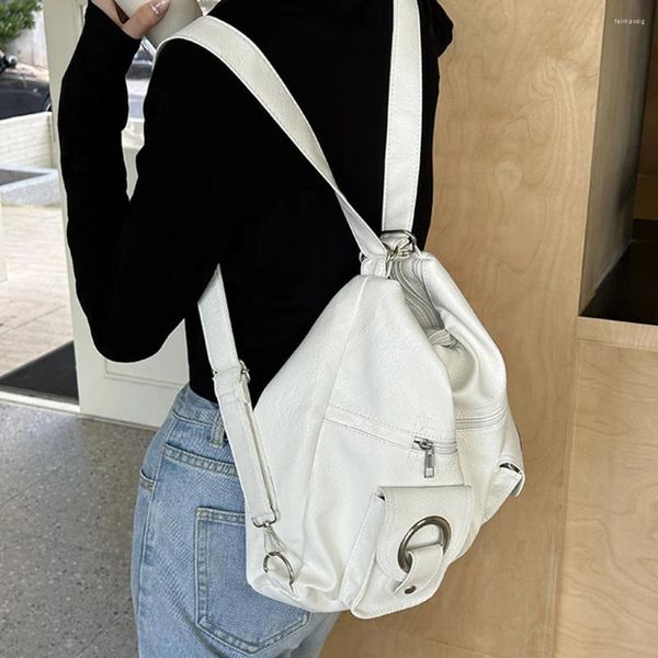 Bolsos de hombro para mujeres bolsas de moda vintage de cuero bolsas múltiples bolsillos pu homo hobo retro trabajo escolar mochila mochila