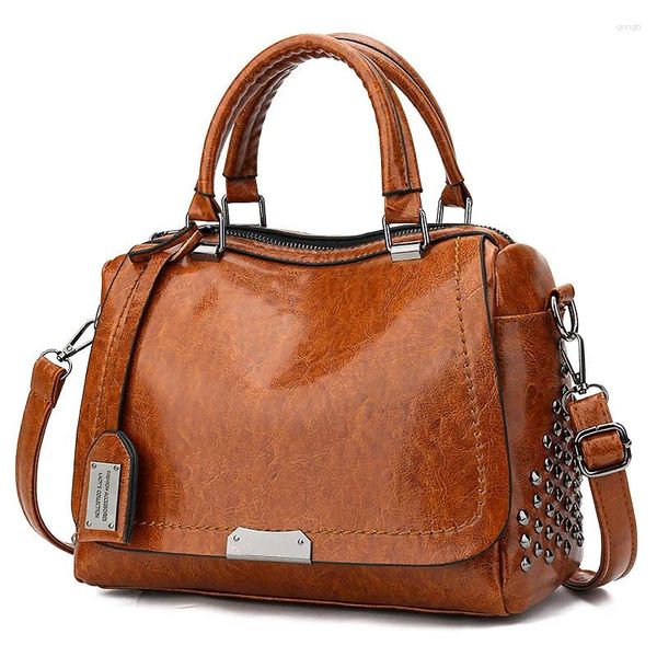 Sacs à bandouliers femmes vintage boston rivet décor pu cuir handbag dame sac de luxe coloride messager messager femelle coussinet bolsos