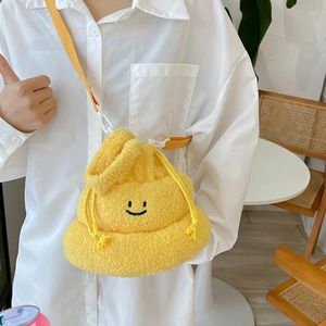 Schoudertassen Womens Fluffy Messenger Bag Drawstring Tote Cute Poop Shape Plush Handtas Cartoon Crossbody